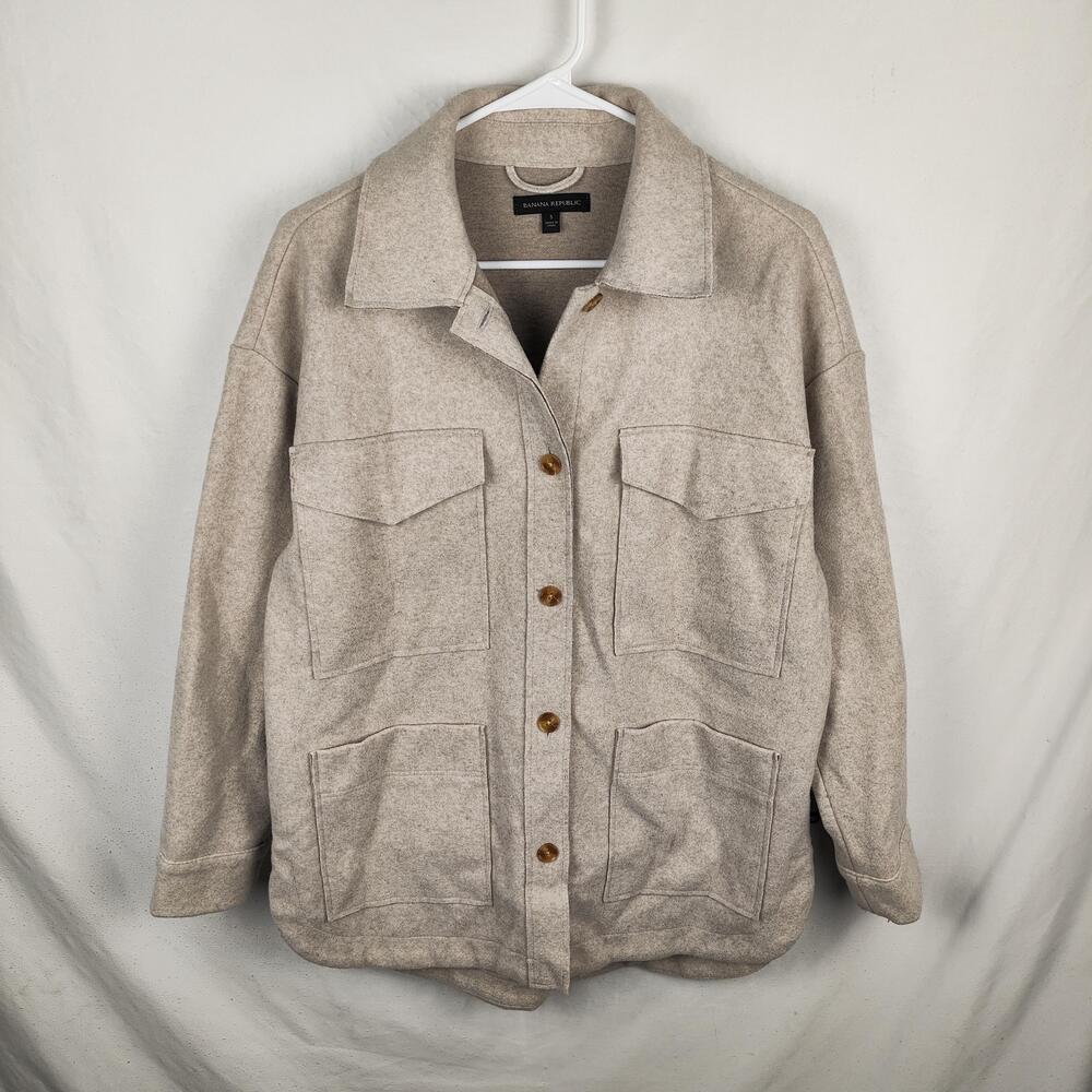 Banana Republic Jacket Mens Small Beige Wool Overcoat Button Front Pockets
